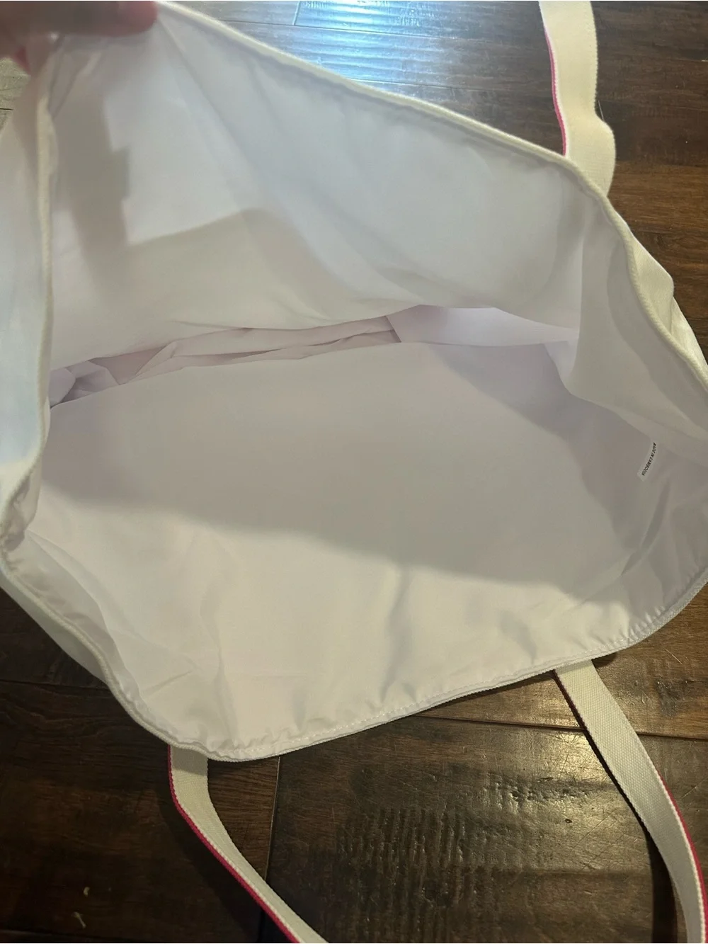 White Canvas Tote with Pink Trim and Straps
